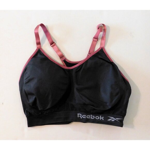 Reebok Sports Bra Racerback 2XL Gray Pink Trim Adjustable Straps Removable Pads - Picture 4 of 8